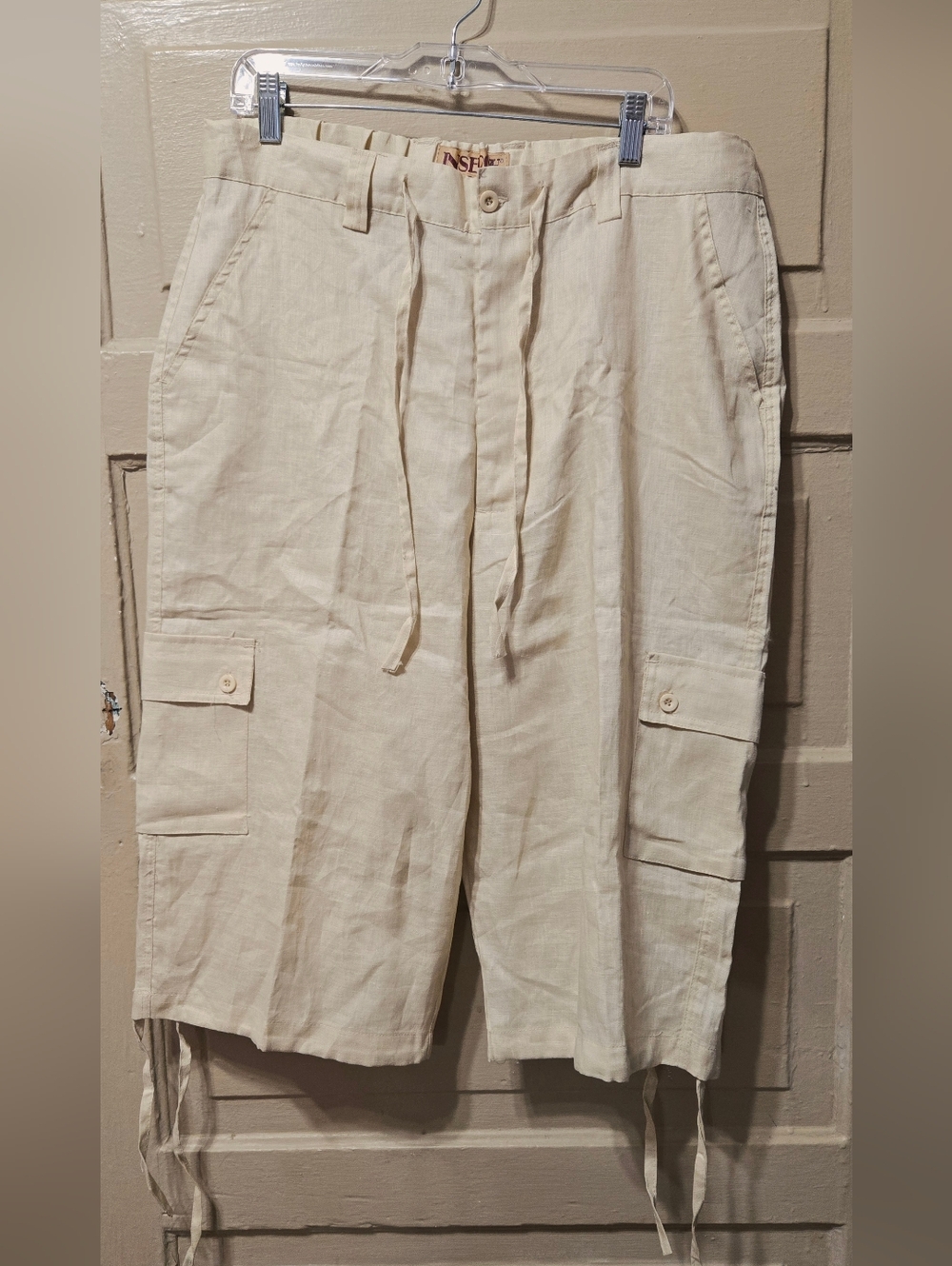 Inserch 100% Linen Capri Cargo Tie Leg Beige Pants NWT Size: XL